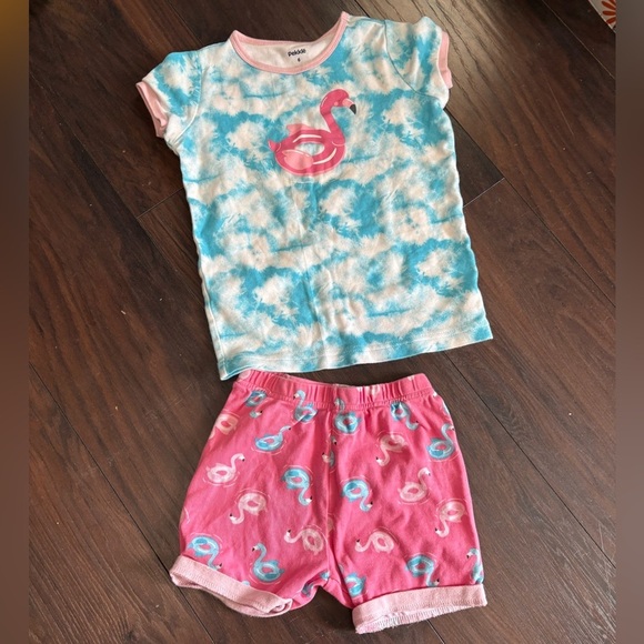 Pekkle size 6, flamingo pink and blue 100% cotton girls pajama - Picture 1 of 3